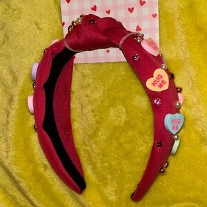 Red Headband with faux candy Hearts, pearls, and rhinestone Accents
